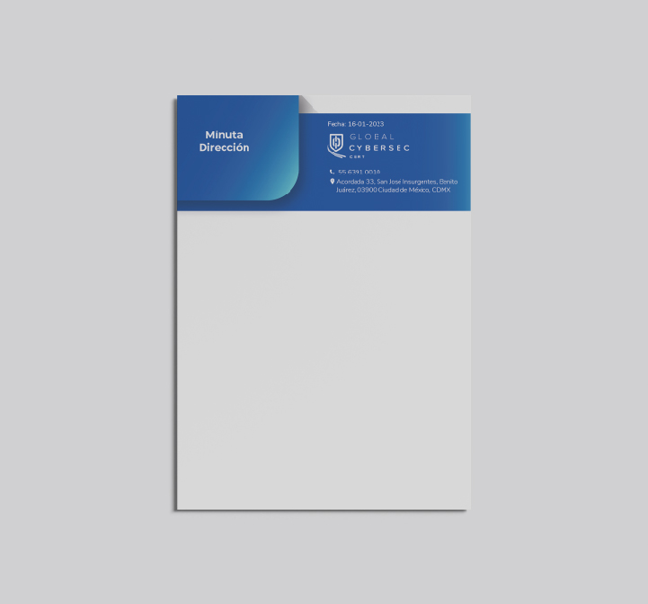 Mockup de minuta de Global Cybersec